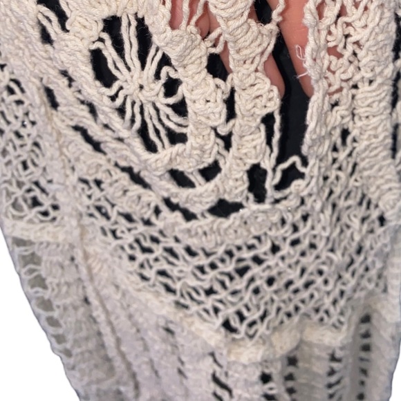 Its pink crochet fringe boho knitted long vest tan cream retro hippie medium - Picture 8 of 12